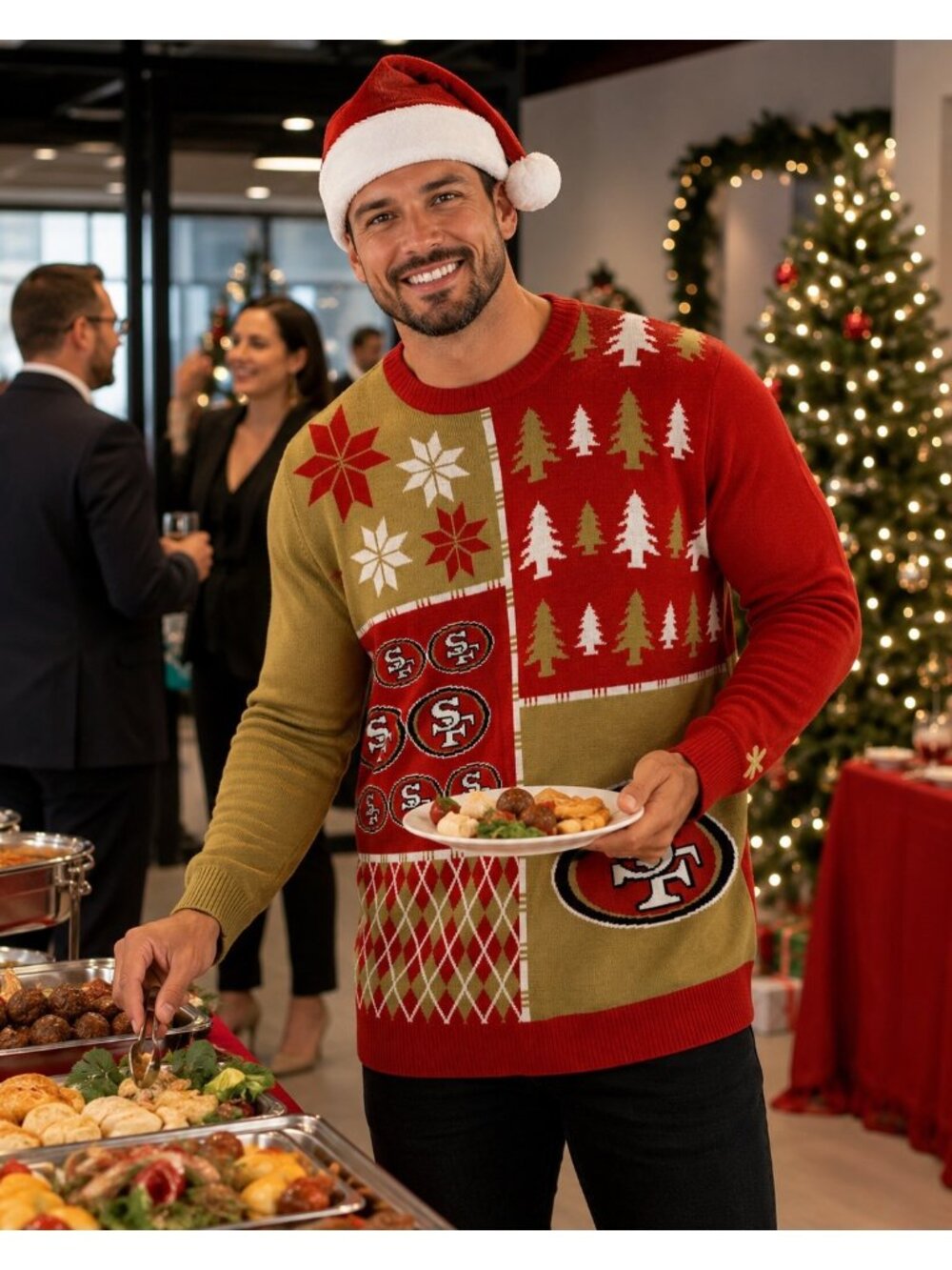 San Francisco 49ers Christmas Sweater XL Mens Large Red & Gold Knit Crew
